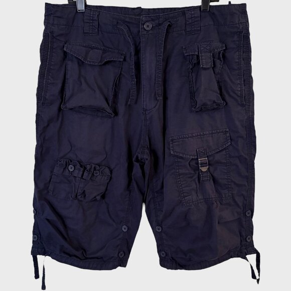 Y2K Sean John Classic Flight Cargo Shorts Blue Men's W34 Paratrooper Streetwear - Picture 1 of 9